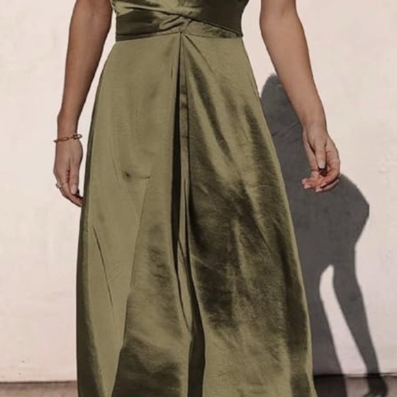 Olive Green Sateen Maxi Especial Ocassion Maxi Short Sleeves Large Dress BNWT - Picture 11 of 11